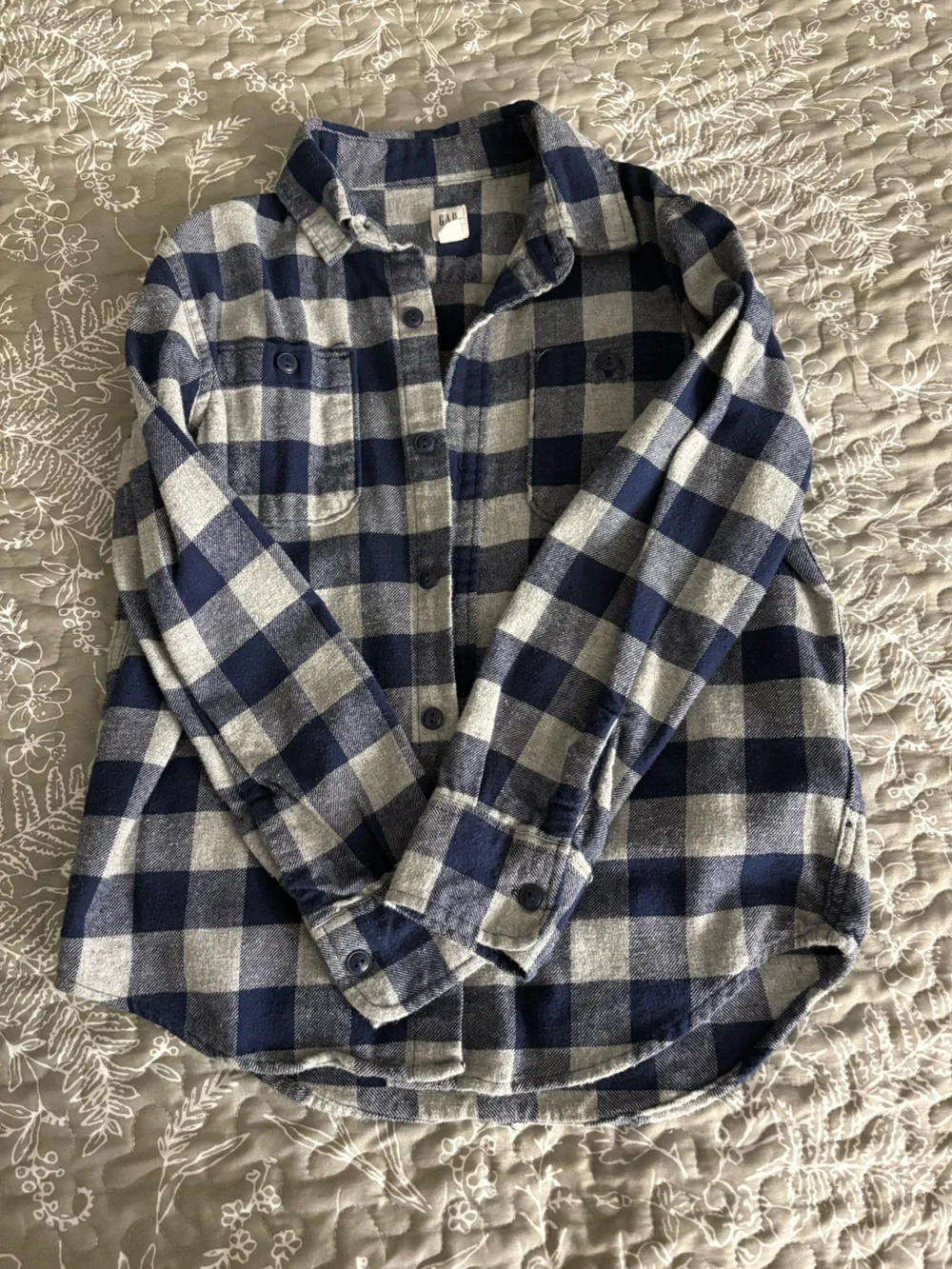 GAP Navy and Gray Plaid Button-Down Shirt